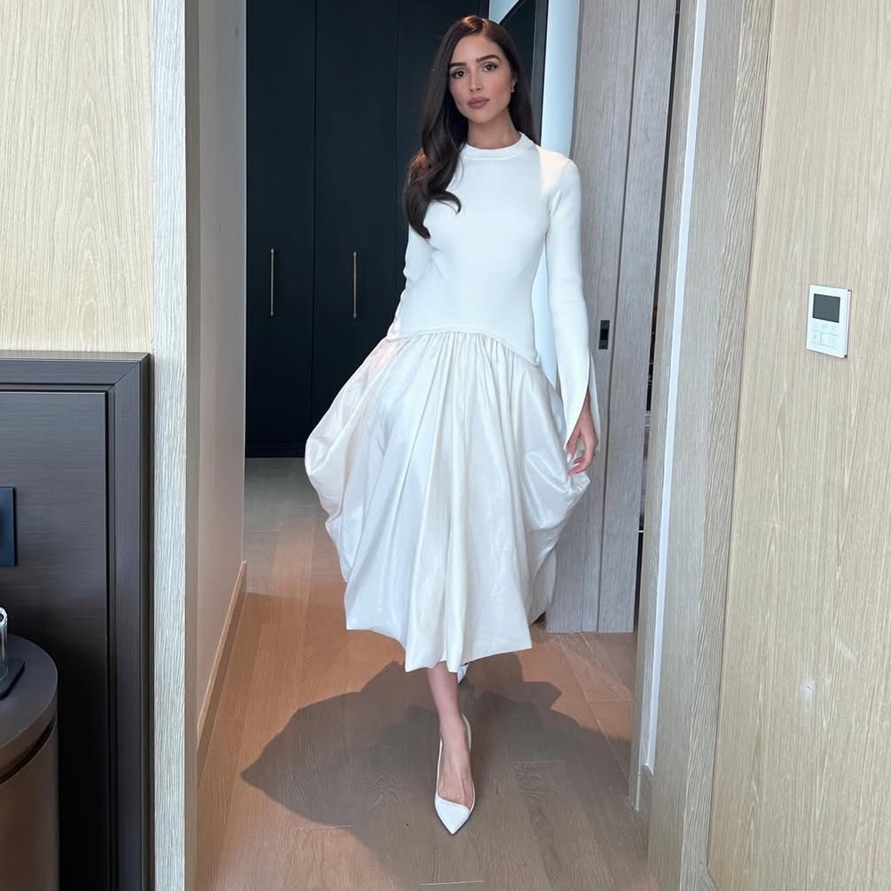 SIMKHAI Kenlie Ivory Dress with Taffeta Bubble Skirt